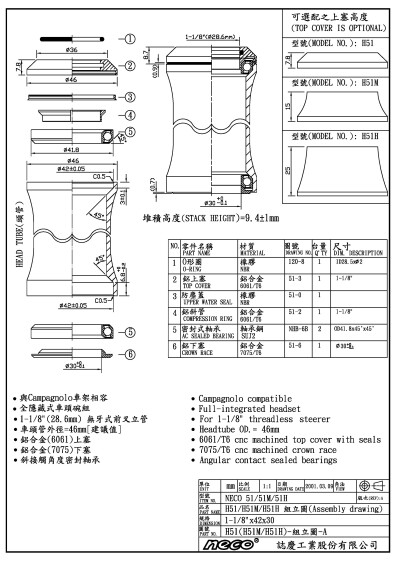 Ohjainlaakerisarja Neco H51 1 1 8 integroitu